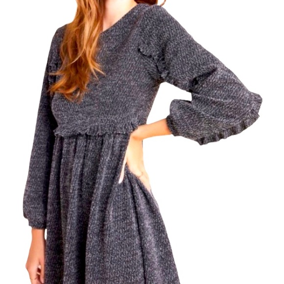 Anthropologie Ro&De Gray Long Sleeve Knit Stella Ruffle Dress, Size XS - Picture 2 of 15